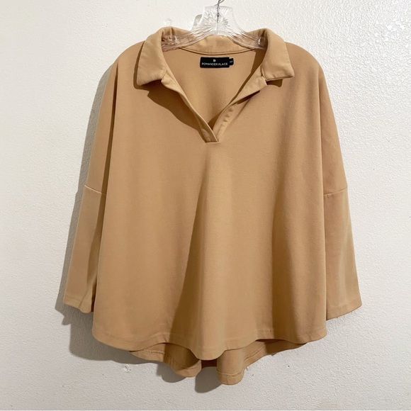 Tuckernuck‎ Pomander Place Easy Polo Swing Sweatshirt in Camel - Picture 2 of 8